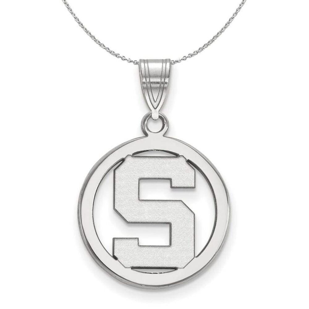 Sterling Silver Michigan State Small Initial S Circle Necklace, 24 In